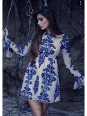 FOR LOVE AND LEMONS Temecula blue embroidered mini dress